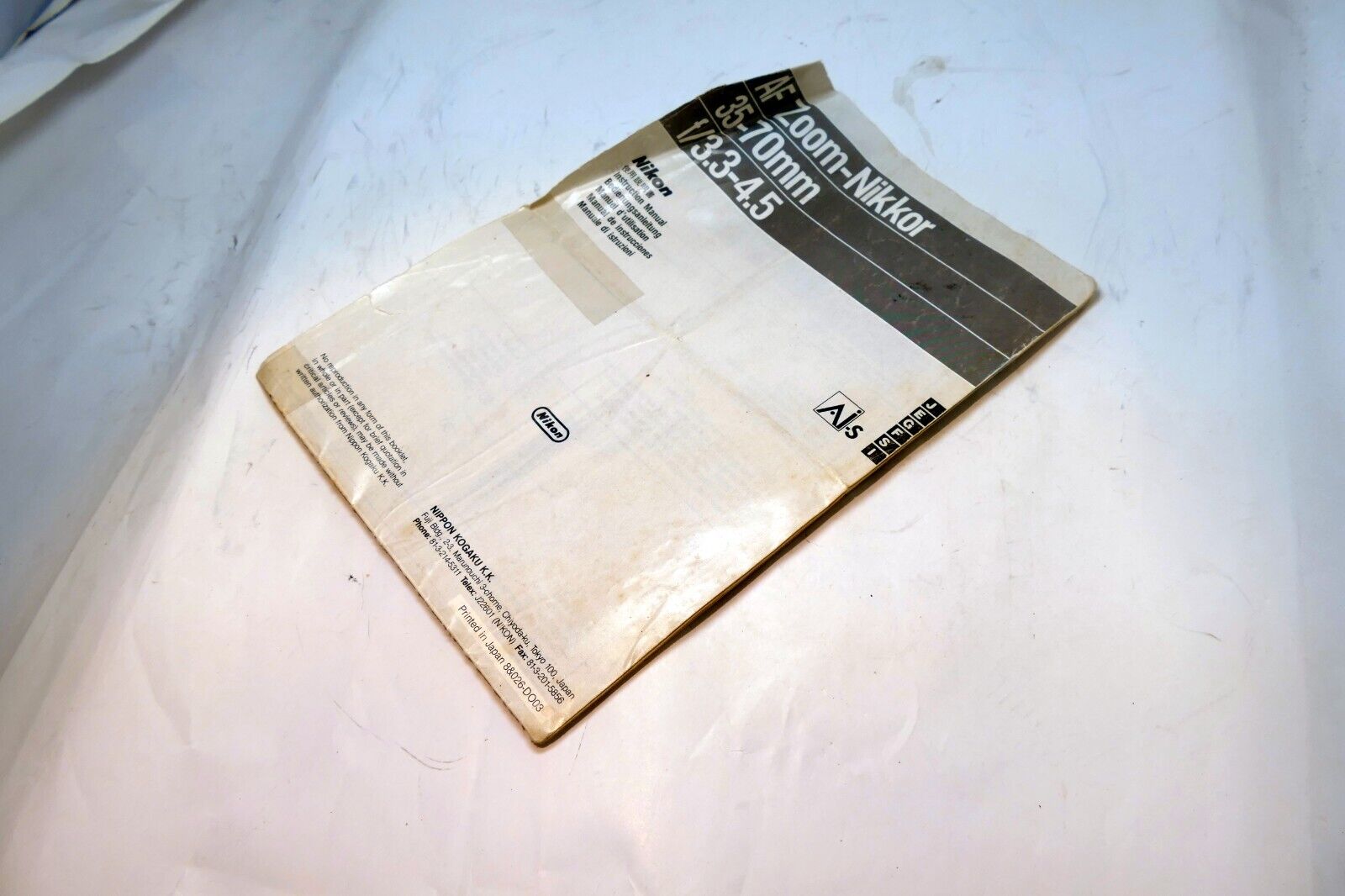 Nikon Nikkor AF 35-70mm f3.3-4.5LENS Instruction Guide Manual - POOR CONDITION