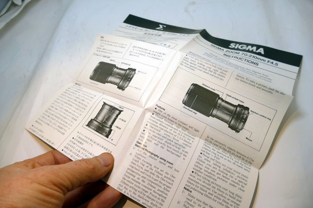 Sigma Manual Focus Lens guide Brochure 70-210mm f4.5 insruction