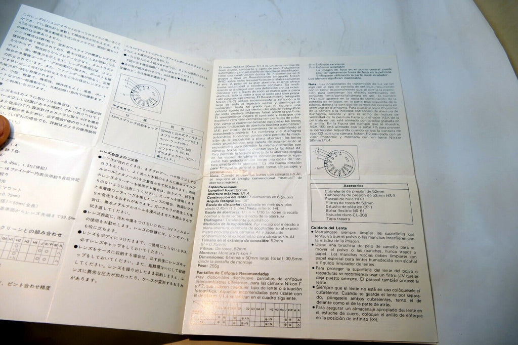 Nikon Nikkor 50mm f1.4 F KK Ai LENS Instruction Guide Manual 1979