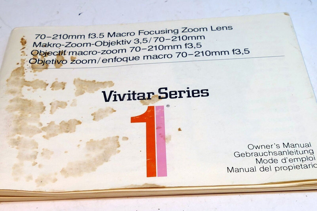Vivitar 70-210mm f3.5 Macro Lens  User's Manual Instruction Guide series 1