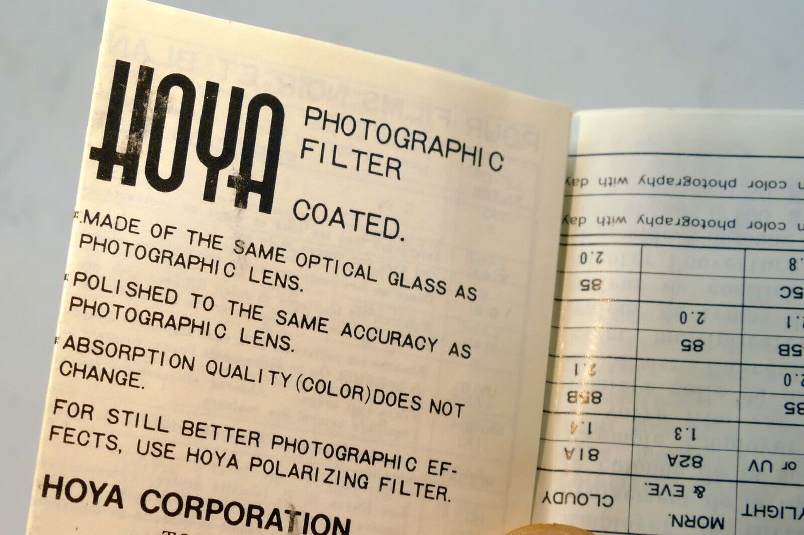 HOYA Filter System Guide Brochure product list