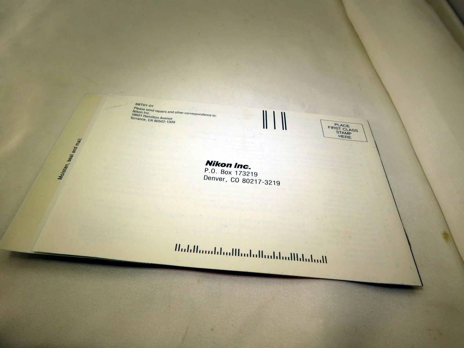 Nikon customer questionnaire return repairs post card (EN) vintage Nikon Inc.