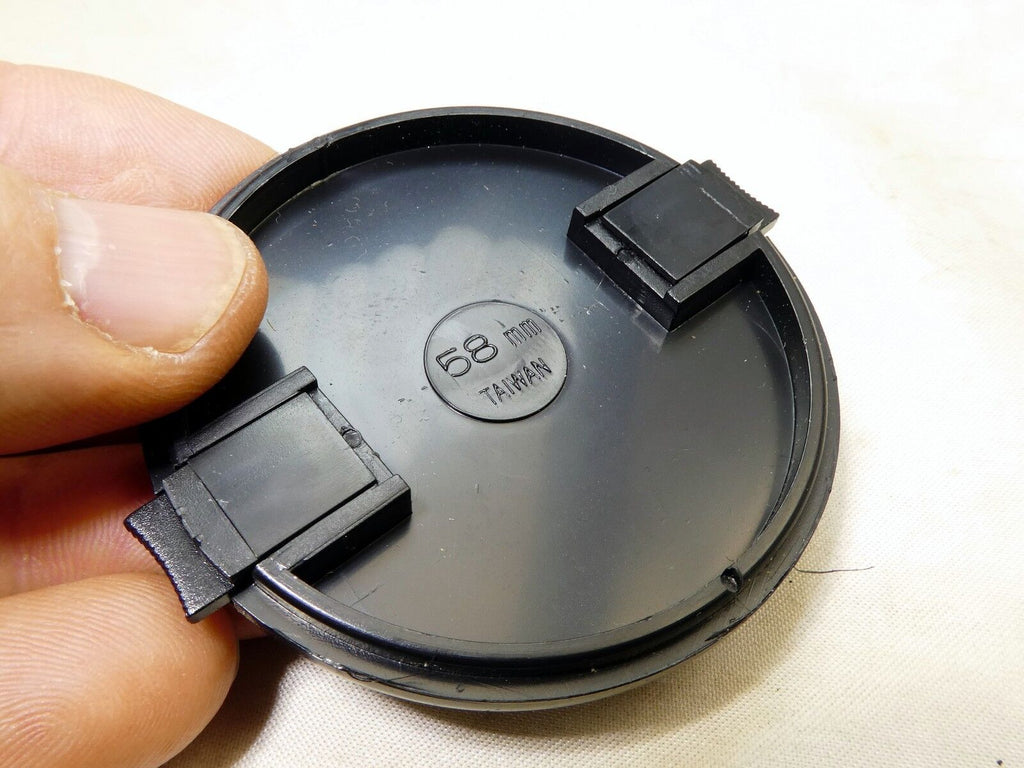 58mm Lens Front Cap Black Plastic snap on type made Hong Kong