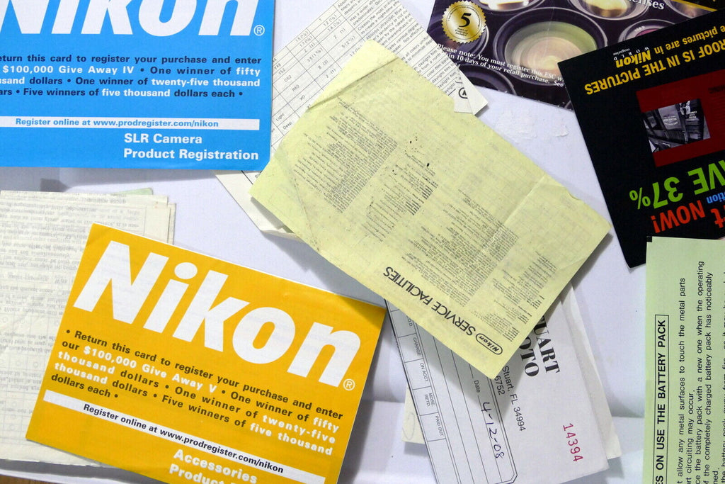 Nikon warranty card lot vintage 1990s 2000's