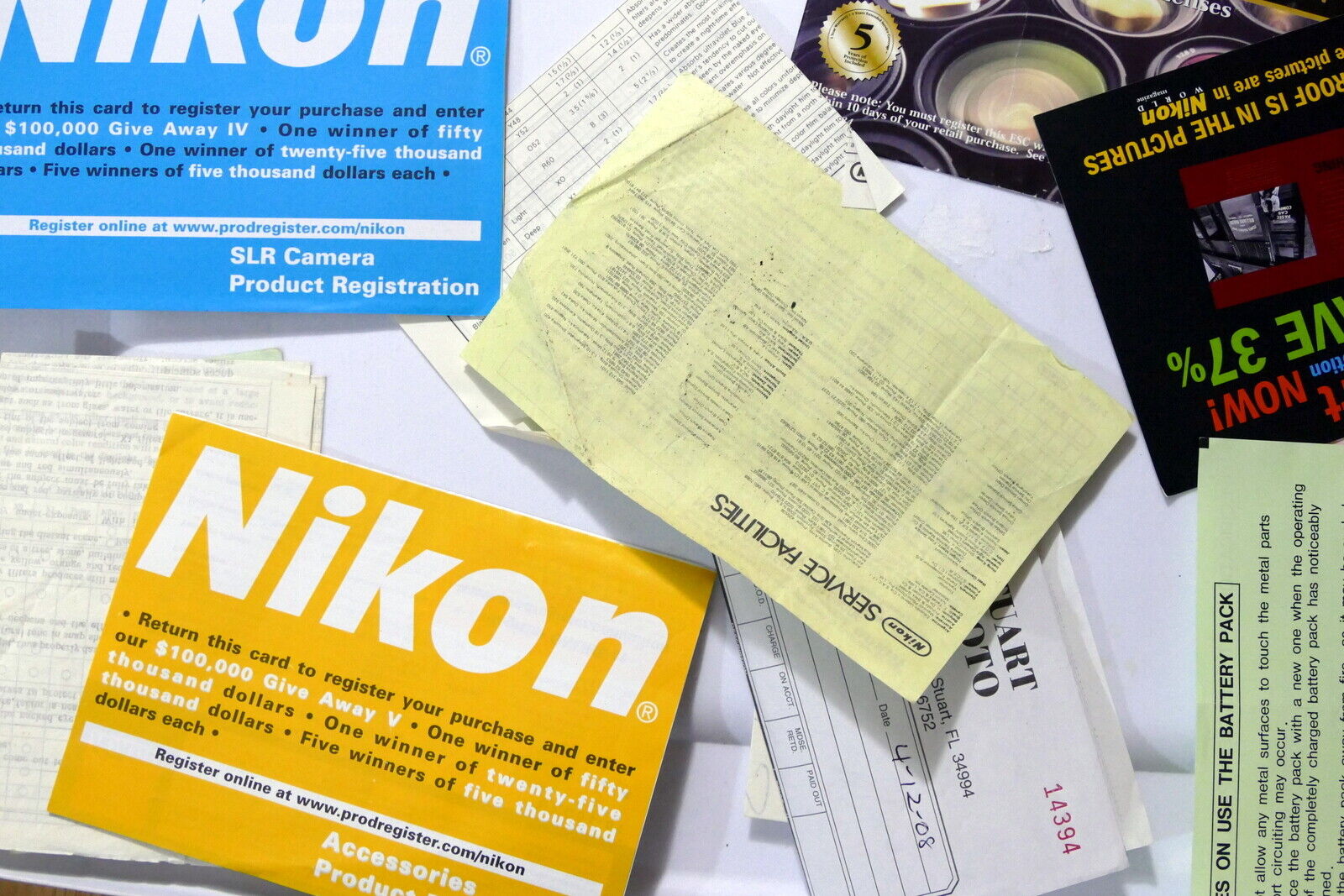 Nikon warranty card lot vintage 1990s 2000's