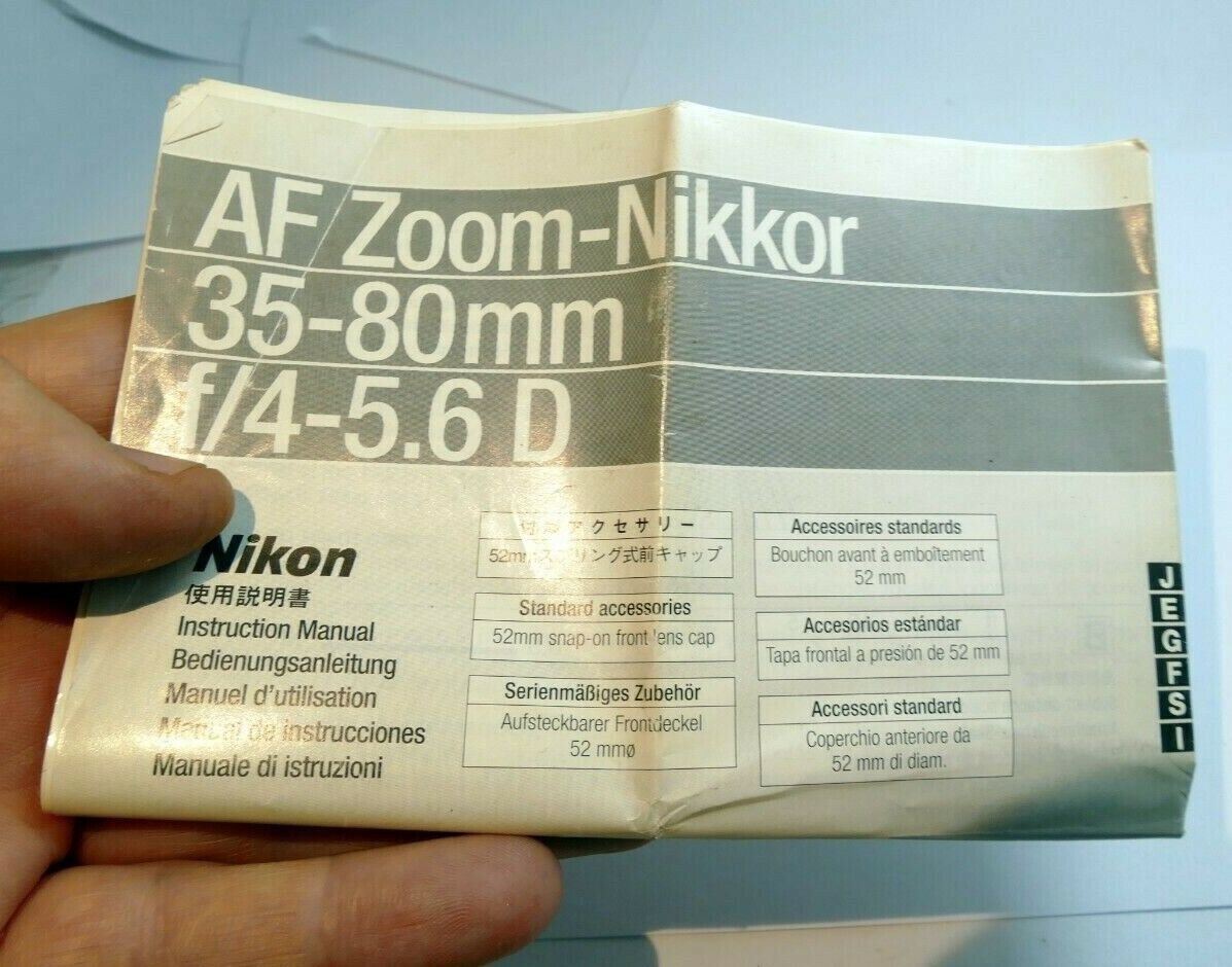 Nikon Nikor 35-80mm f4-5.6 D AF Ai-s zoom instruction manual  En Jp De Fr Es It