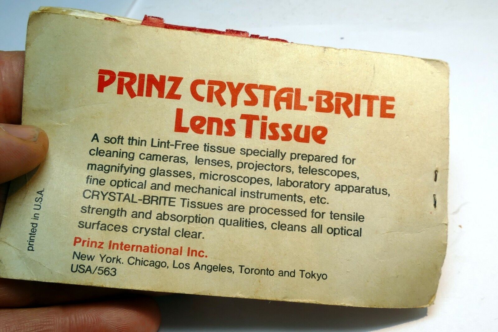 Prinz Camera Lens Cleaning Tissue Paper vintage 1980's Crystal-Bright Lint Free