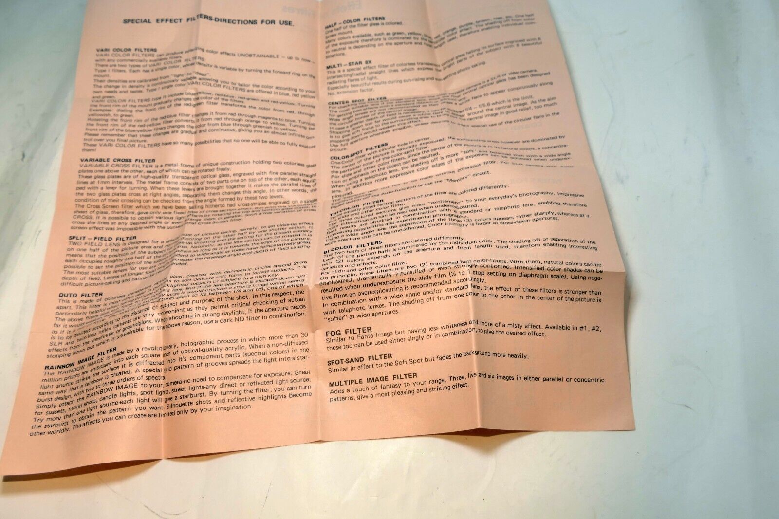 Effects of Filters System Guide Brochure product list Black & white and Color