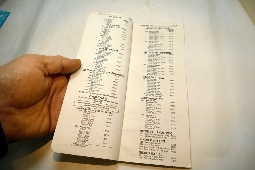 Nikon Sales Brochure Price List Camera F F2A F2AS Photomic FM FM2 - 1977