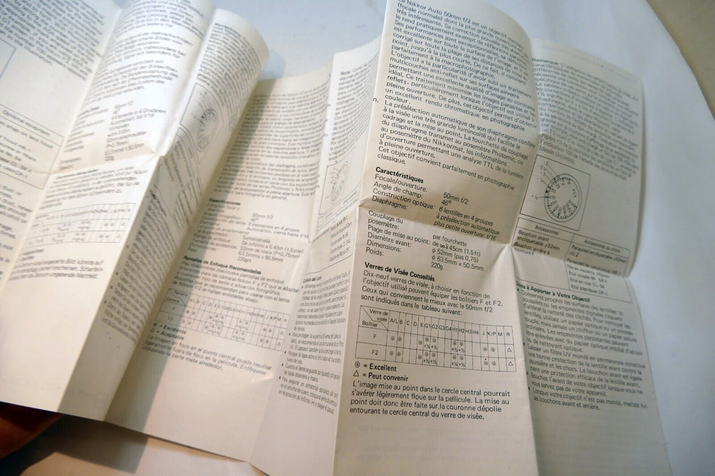 Nikon Nikkor 50mm f2 F Non Ai LENS Instruction Guide Manual 1976