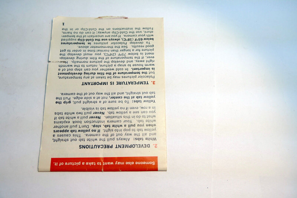 Brochure for Polaroid Type 108 Land film 3 1/4 X 4 1/2 " pack instructions