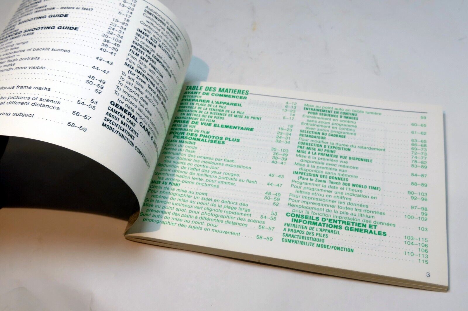 Nikon Zoom Touch 800 Film camera manual  Instruction Guide E English French Fr