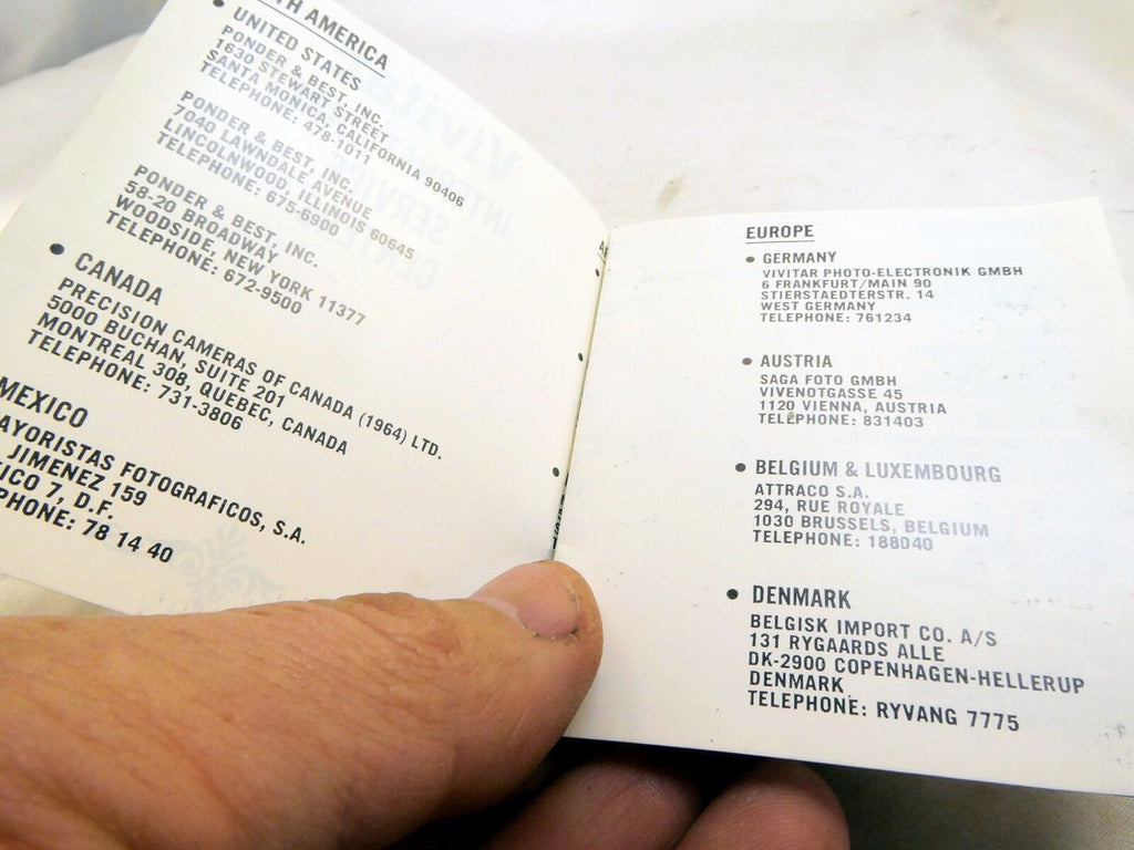 Vivitar  International Camera Repair Service Centers 1974 vintage