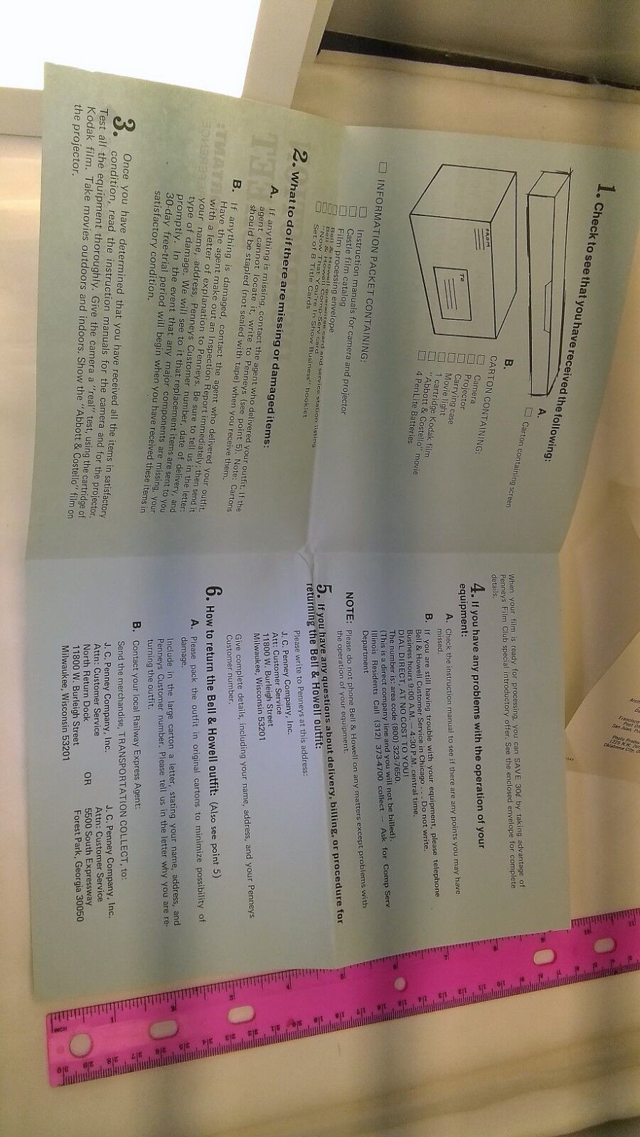 Bell & Howell 461 Super 8mm Projector 309 outfit kit sheet warranty only 1960's