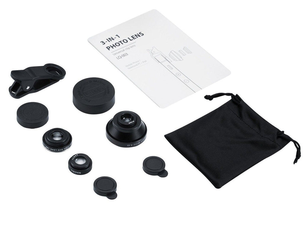 Universal 3 in 1 Fisheye Lens + Macro + 0.4X Super Wide Angle Clip On Cell Phone