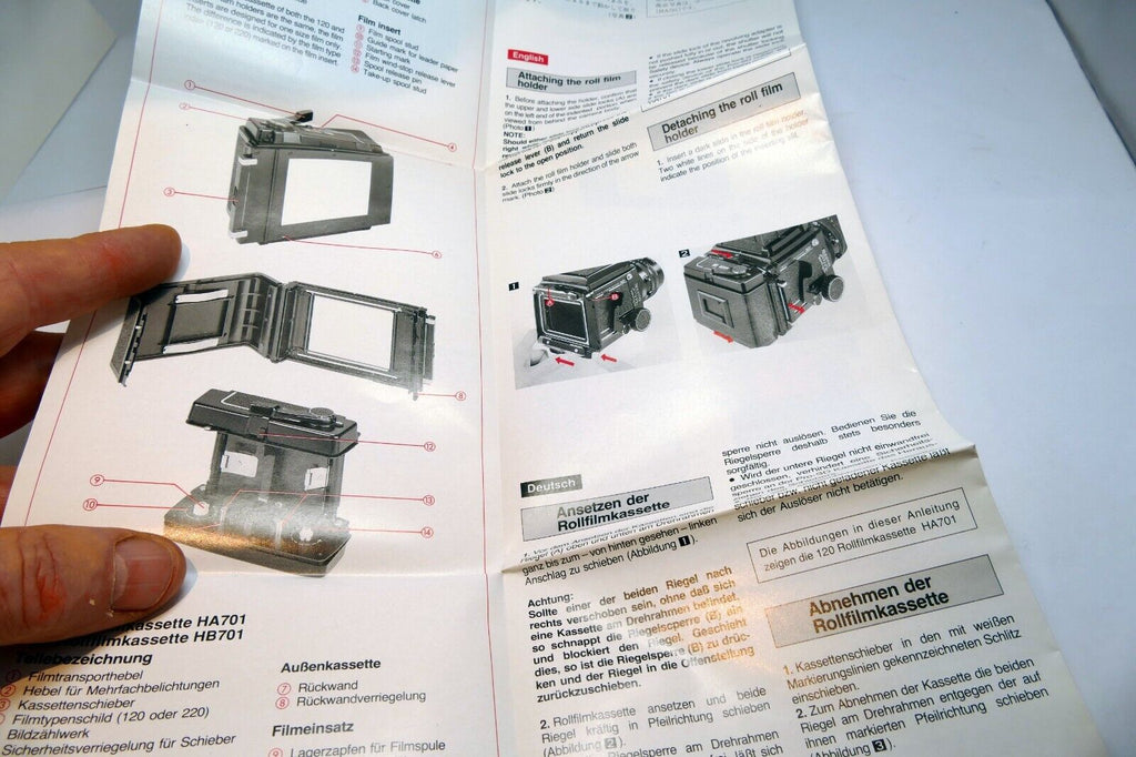 Mamiya RB67 Roll film Back Holder Instructions Guide Manual HA701 HB701
