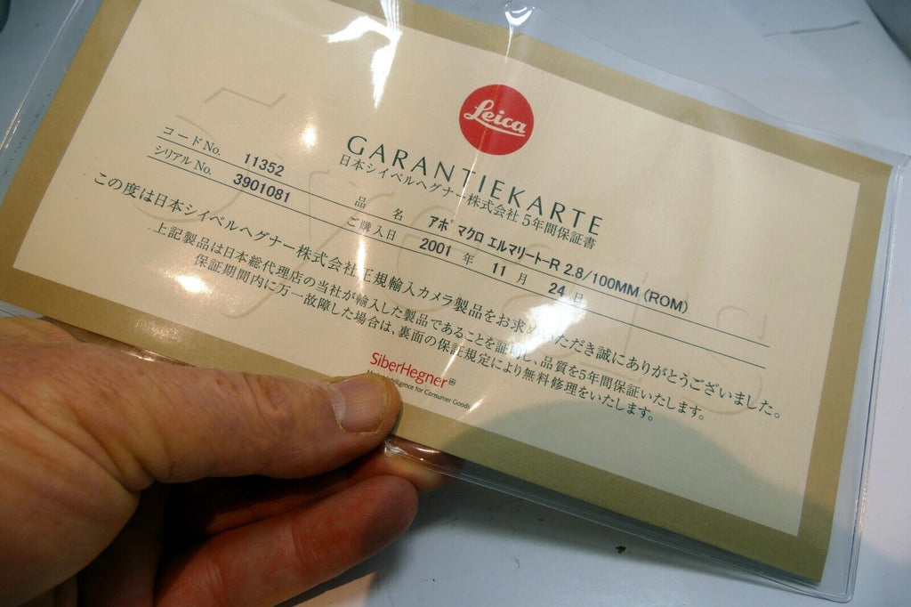 Garantikarte for Leica 100mm f2.8 APO ROM Macro  11352  Lens
