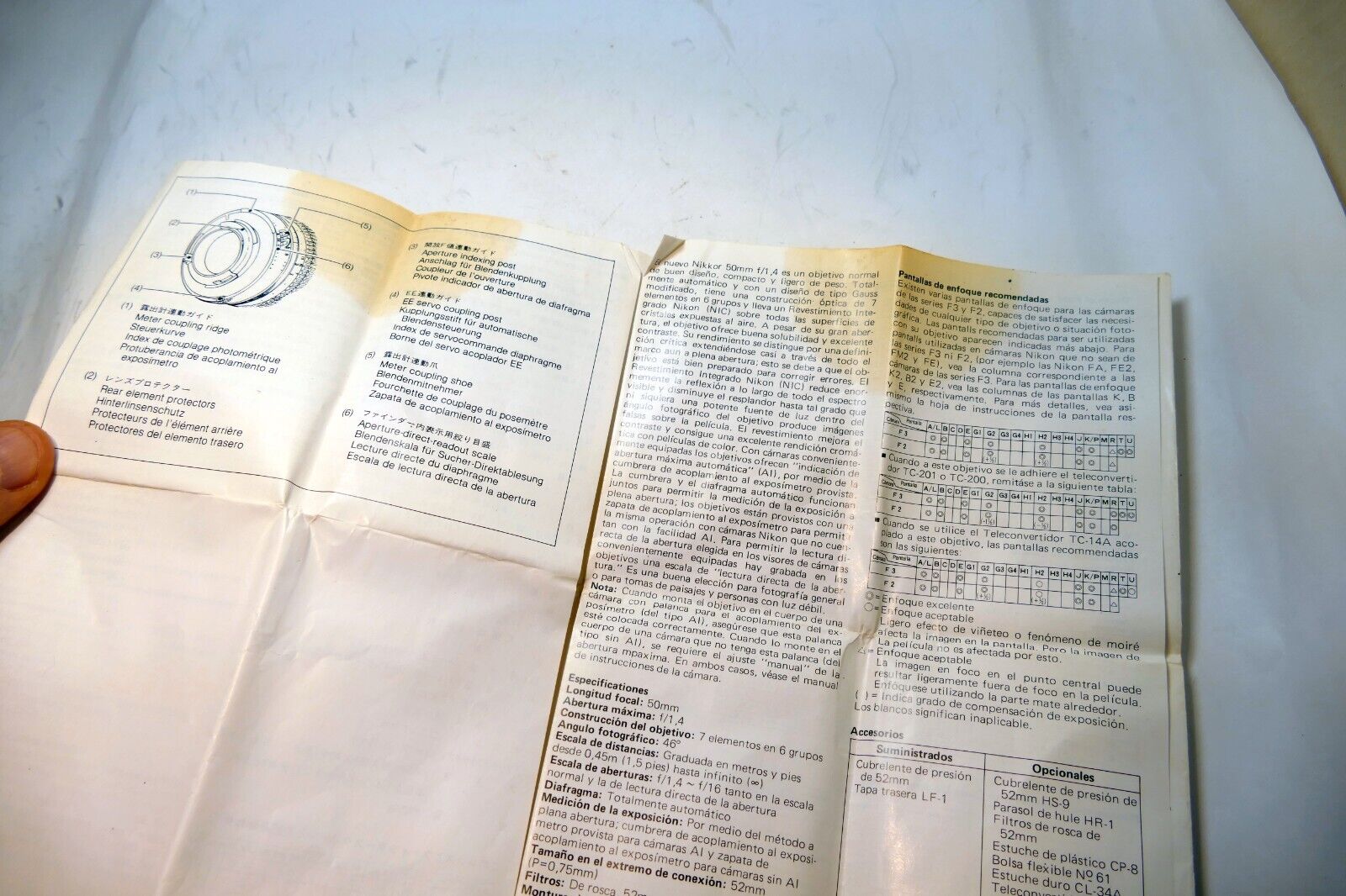 Nikon Nikkor 50mm f1.4  Ai-s LENS Instruction Guide Manual 1984 Fr gr Sp EN