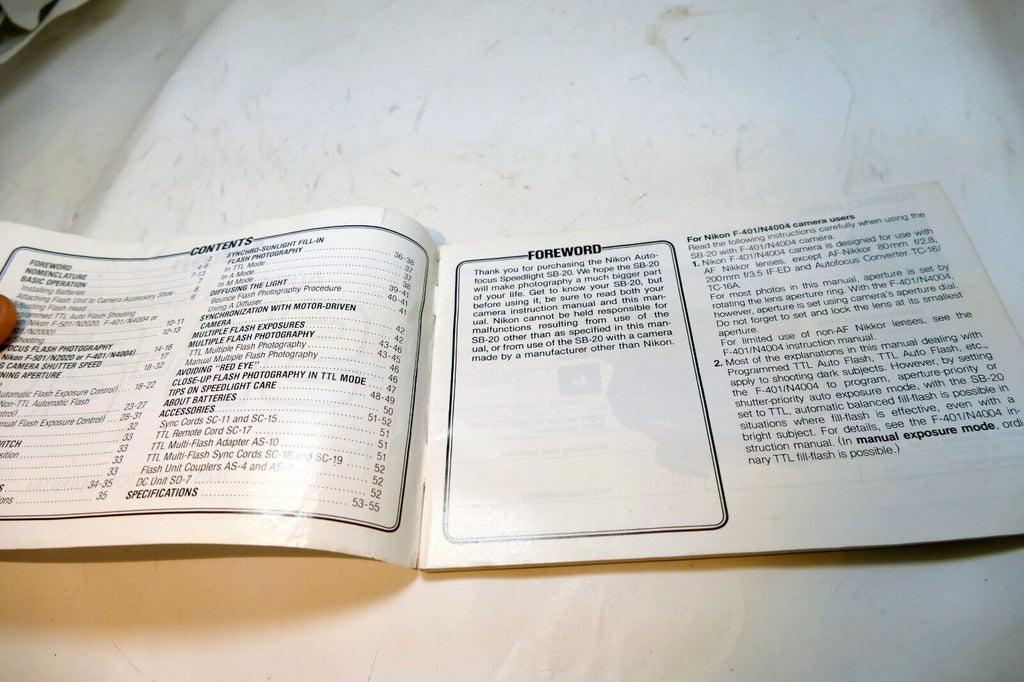 Nikon SB-20 Speelight Flash  Instructions manual guide English EN - vintage