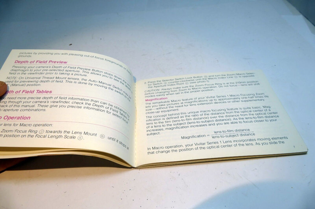 Vivitar 70-210mm f3.5 Macro Lens  User's Manual Instruction Guide series 1