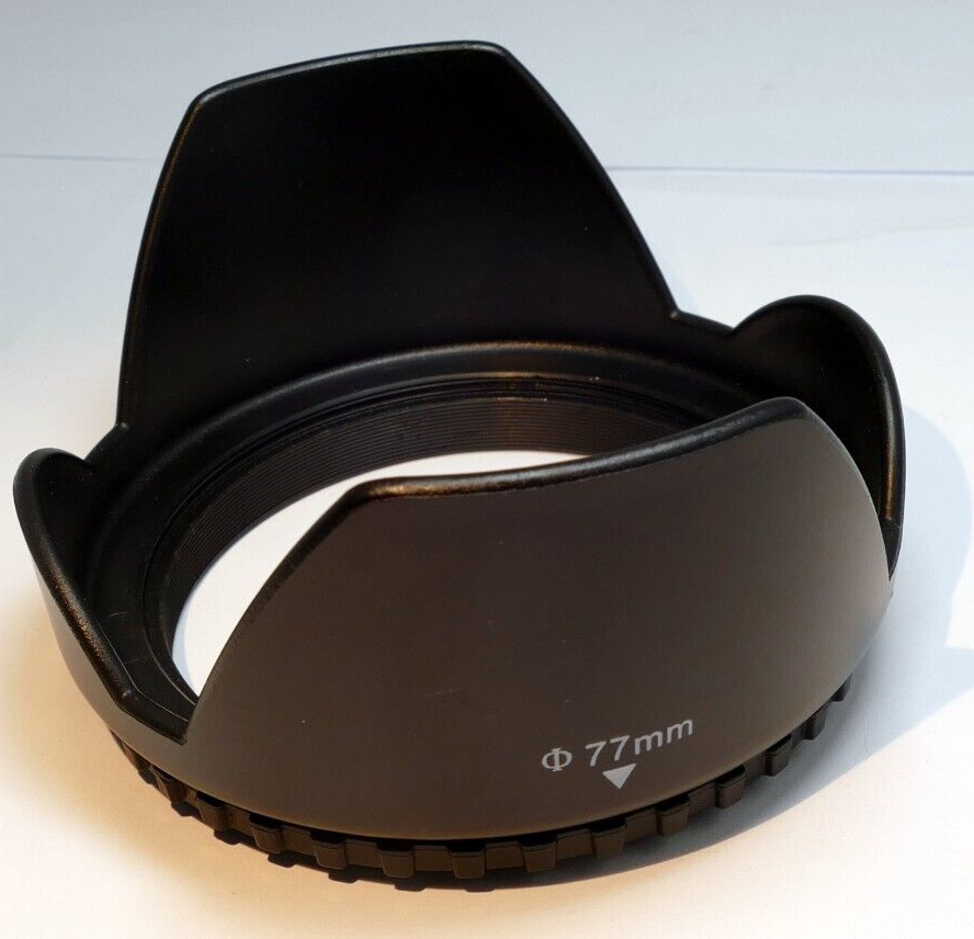 77mm Lens Hood Shade Threaded screw in  plastic tulip petal shape