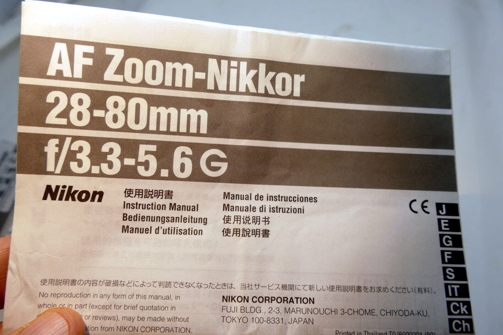 Nikon Nikkor AF 28-80mm f3.3-5.6G LENS Instruction Guide Manual