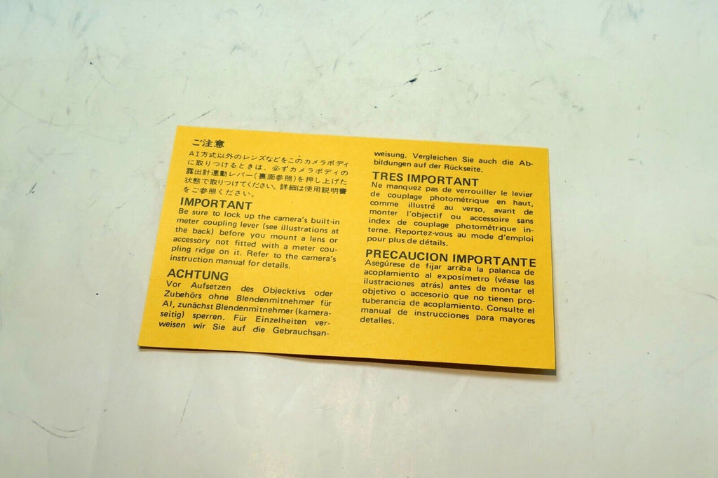 Nikon card for Ai coupling guide  for F2A Photomic camera