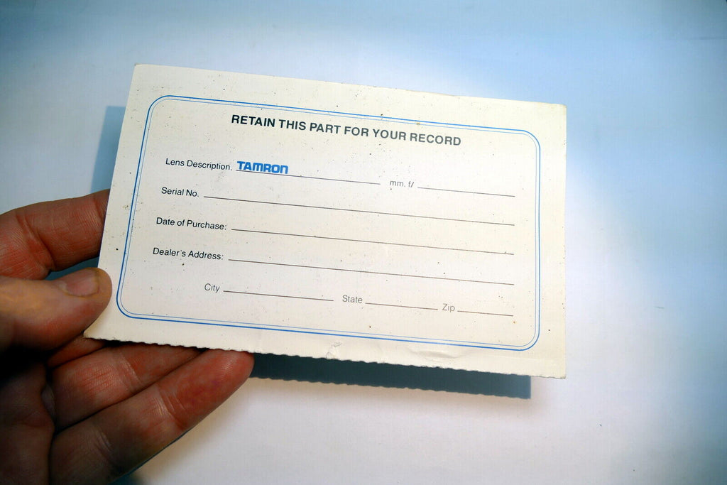 Tamron Certificate of Warranty  lens Card vintage  1980's