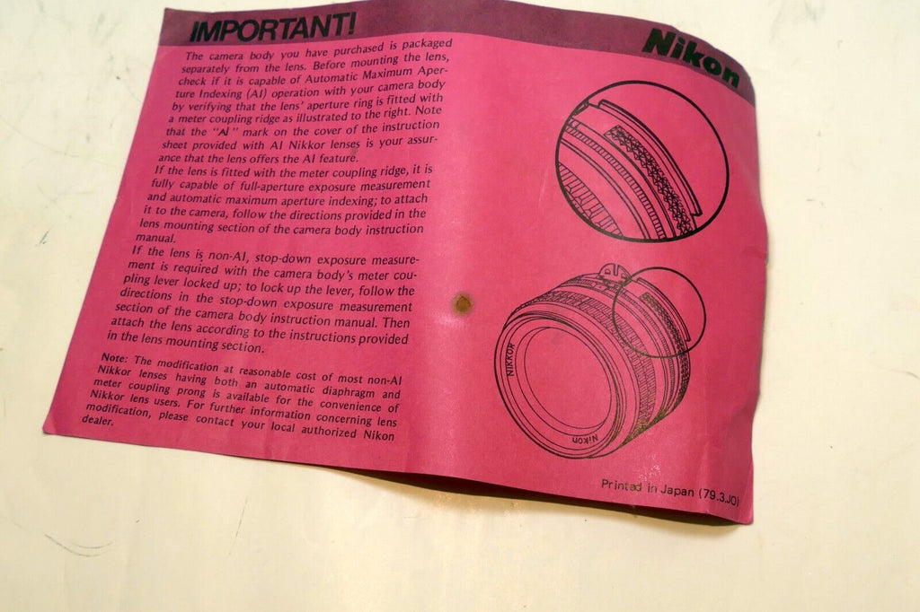 Nikon card for Ai coupling guide  for F camera Non Ai (dark pink)