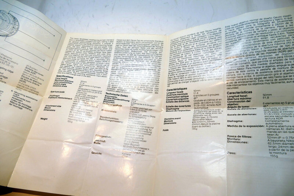 Nikon E series 50mm f1.8  Ai-s LENS Instruction Guide Manual 1982