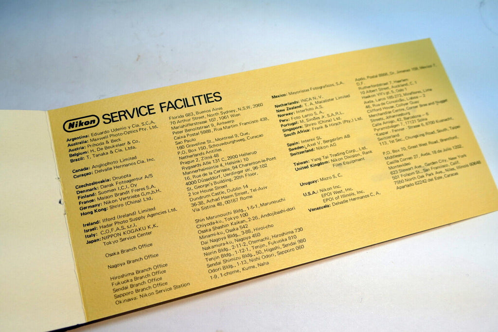 Nikon warranty card 1974 model  C Nikkor auto 50mm f2  vintage