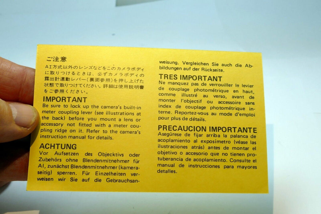 Nikon F2A FE camera "lock coupling lever" for Non Ai F mount lens card - mint