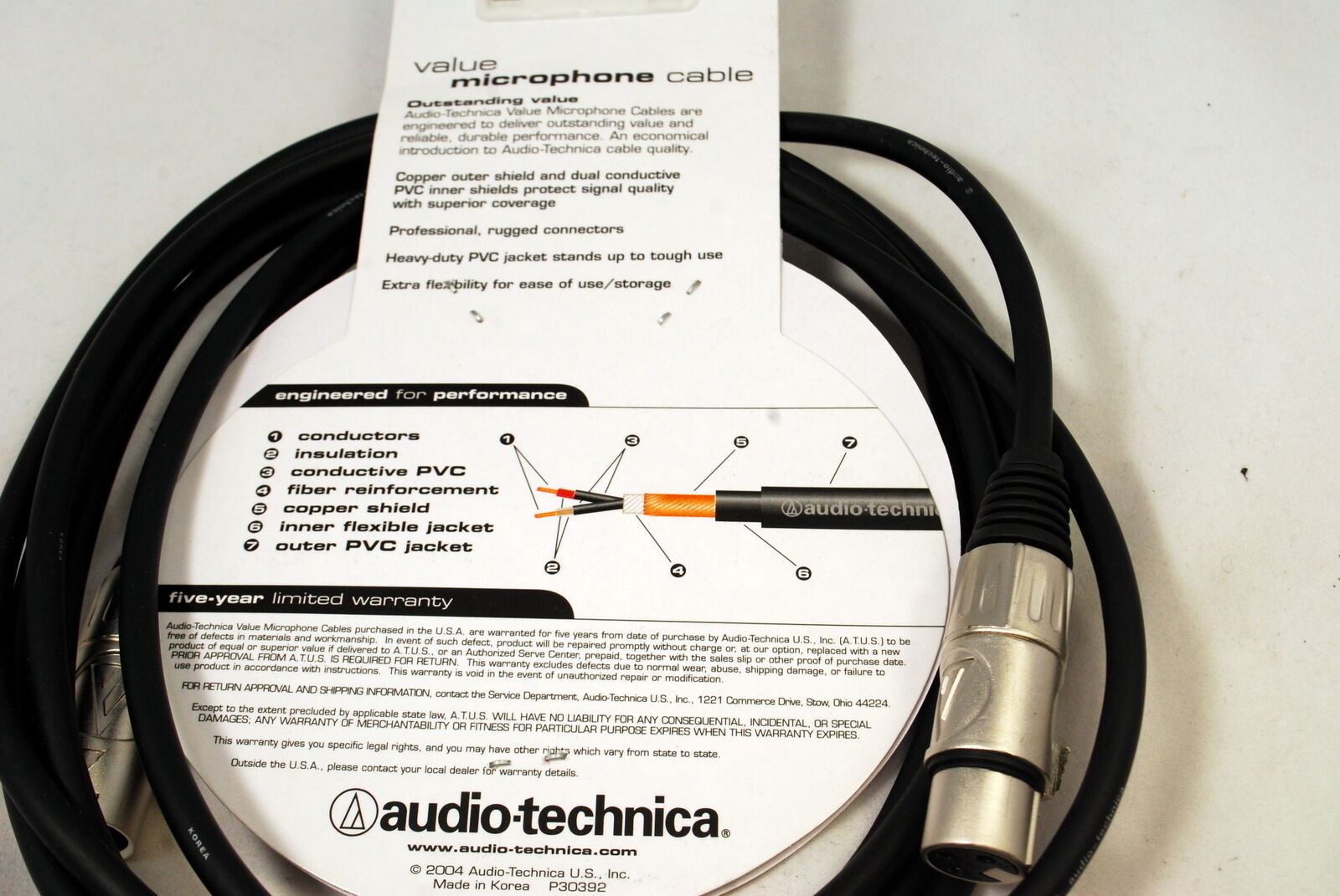 Audio Technica 10 feet (3 meter) XLRM-XLRF Microphone XLR 3-pin cable PVC PRO
