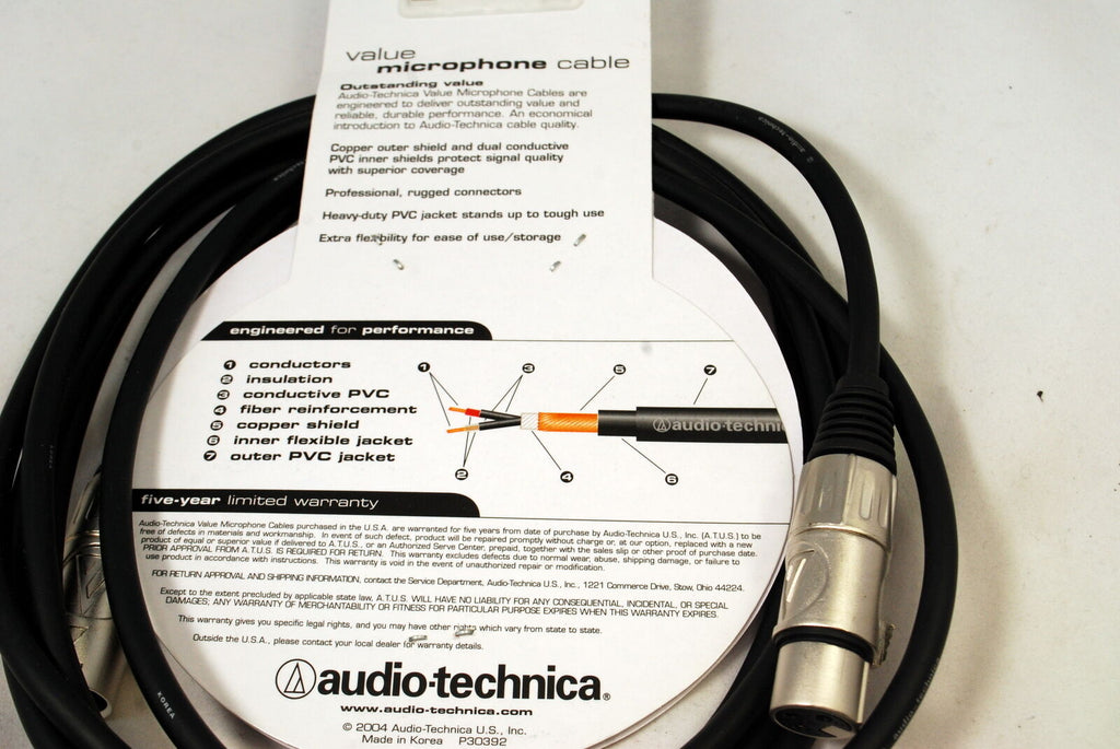 Audio Technica 10 feet (3 meter) XLRM-XLRF Microphone XLR 3-pin cable PVC PRO