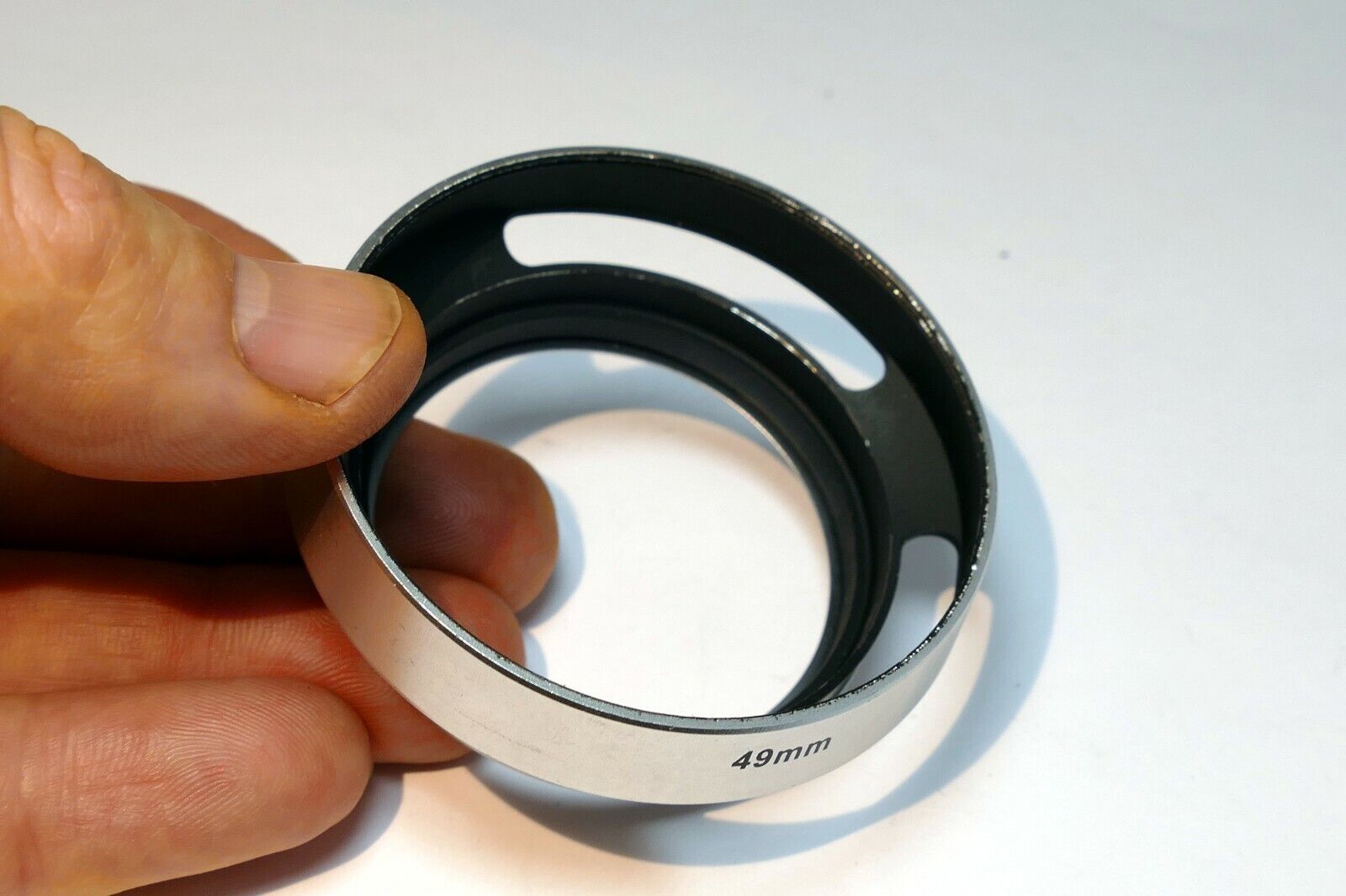 49mm Metal Lens Hood Shade screw on type vented silver threaded