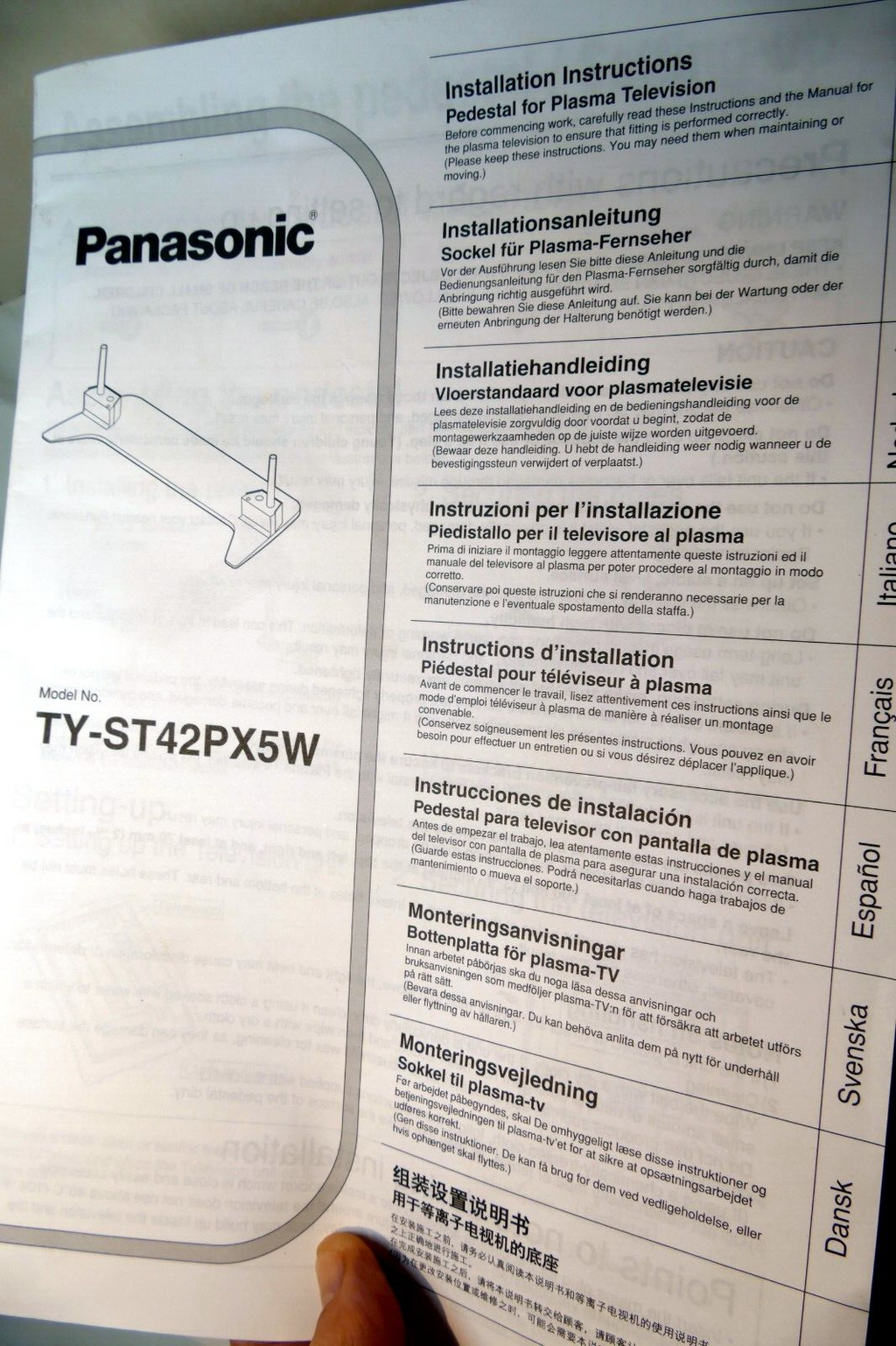 Manual Instruction Guide for PANASONIC Pedestal TV Stand Mount Base TY-ST42PX5W