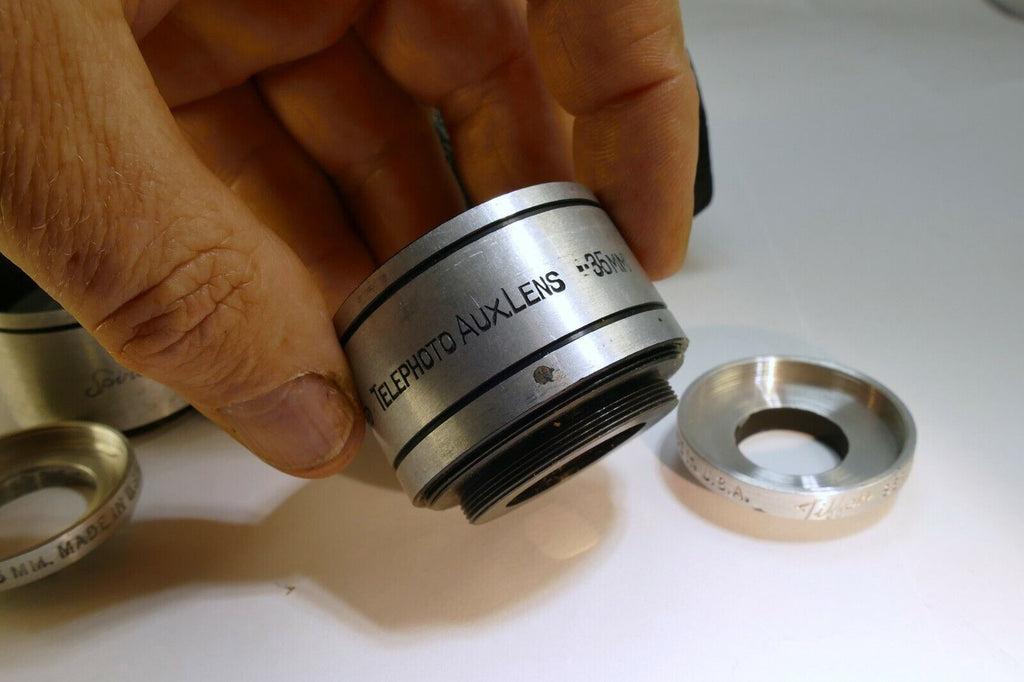 Spiratone AUX WA Lens series 5 V adapters 35mm wide angle Telephoto 11733 23504