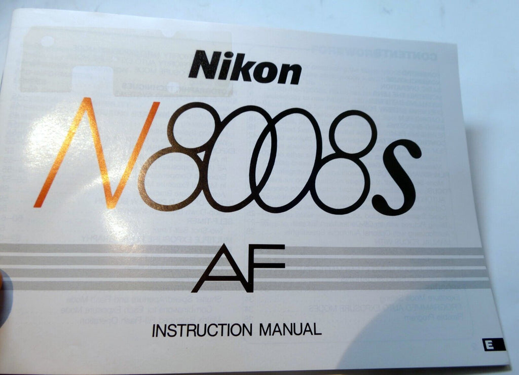 Nikon N8008S AF camera 35mm SLR Owner's Instruction Guide E English  - Mint