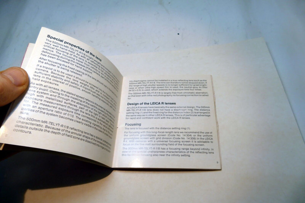 Leica MR-Telyt-R 500mm f8 Lens instruction Guide Book EN GR SP FR