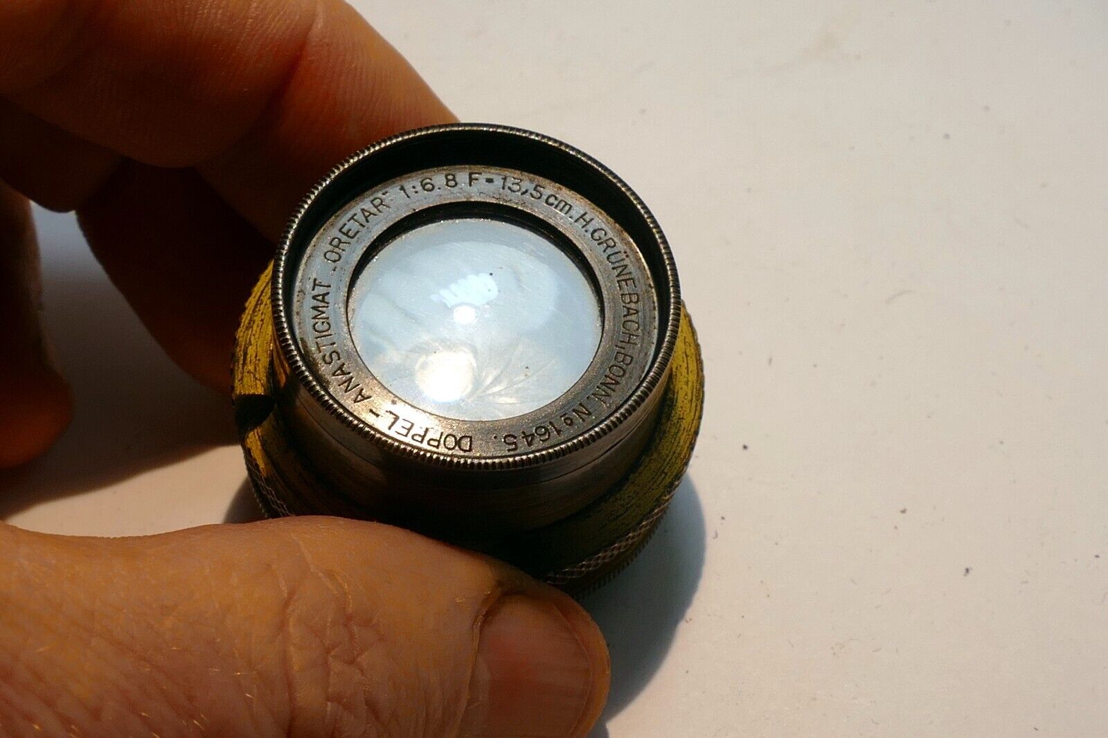 Doppel Anastigmat Oretar 13.5cm f6.8 Lens GruneBach Bonn brass 135mm