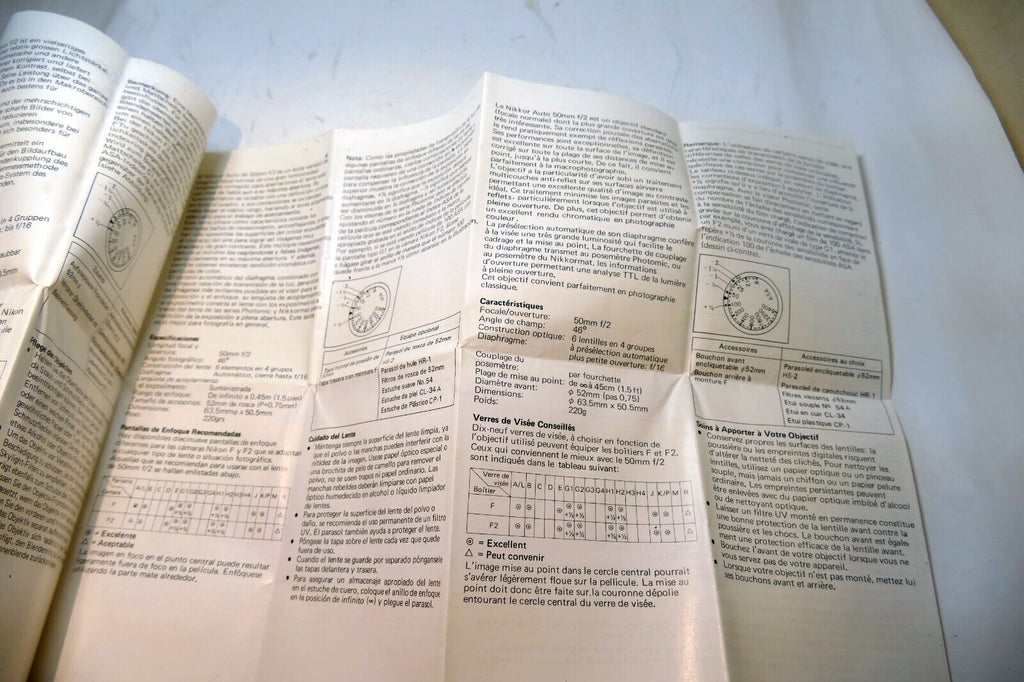 Nikon Nikkor 50mm f2 F Non Ai LENS Instruction Guide Manual 1976