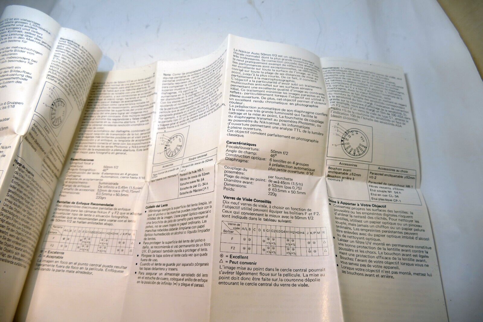 Nikon Nikkor 50mm f2 F Non Ai LENS Instruction Guide Manual 1976