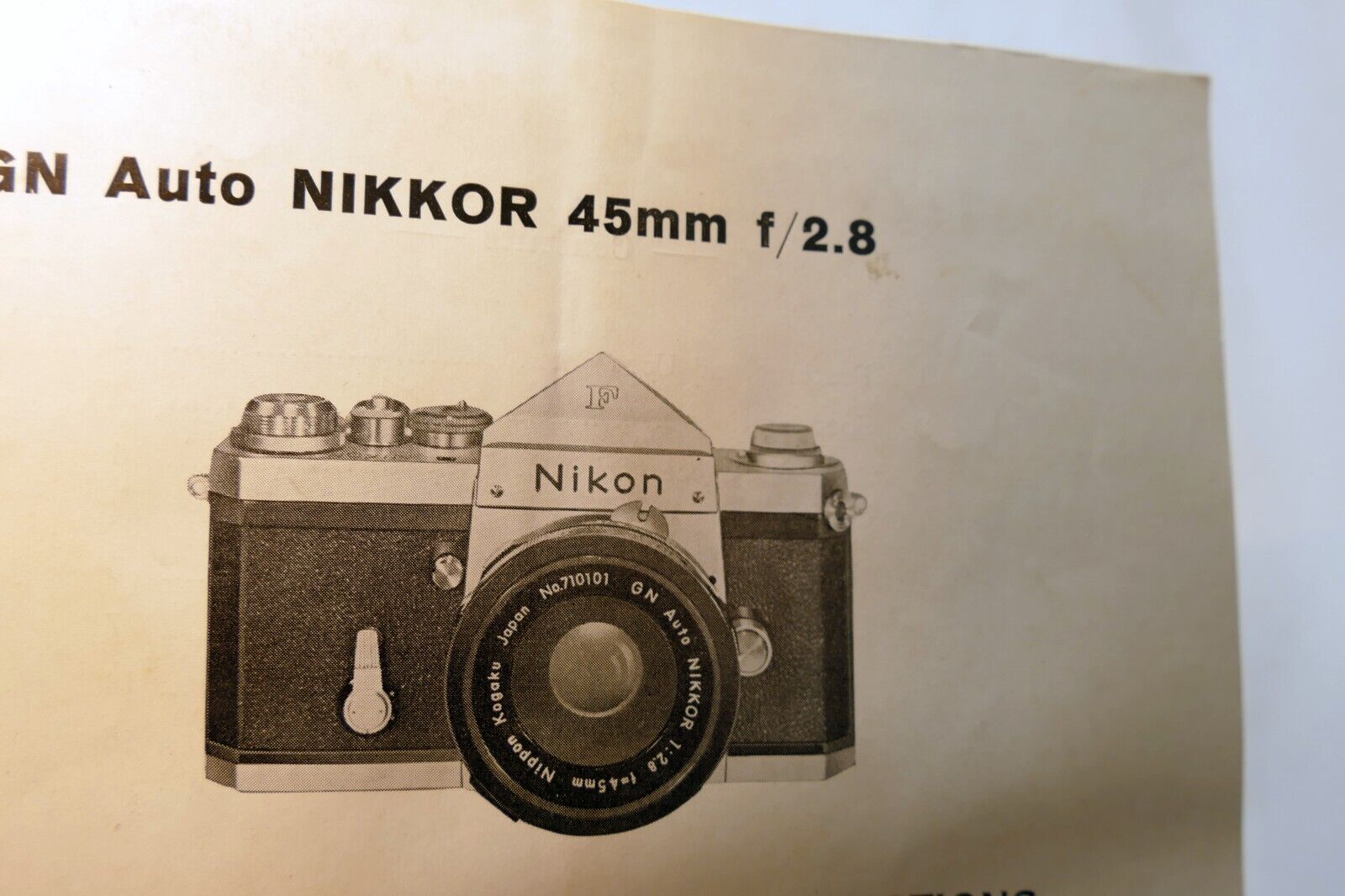 Nikon GN Nikkor 45mm f2.8 F LENS Instruction Guide Manual 1969