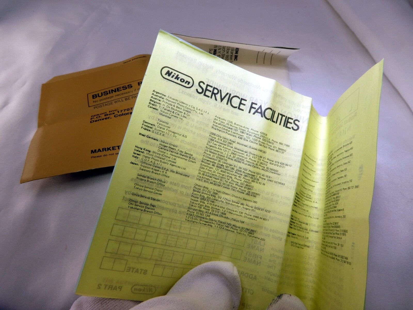 Nikon vintage warranty card (expired) for 35mm f2.0 Nikkor F lens EN