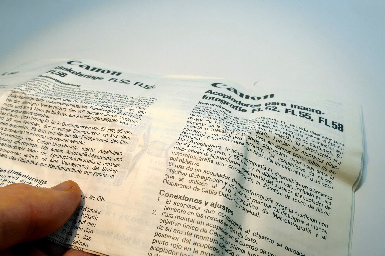Canon FL 52 FL-55 FL-58 Coupler  Instruction guide manual EN SP GR FR JP