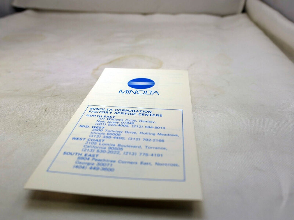 MINOLTA Corporation Factory Service Centers  USA 1990's