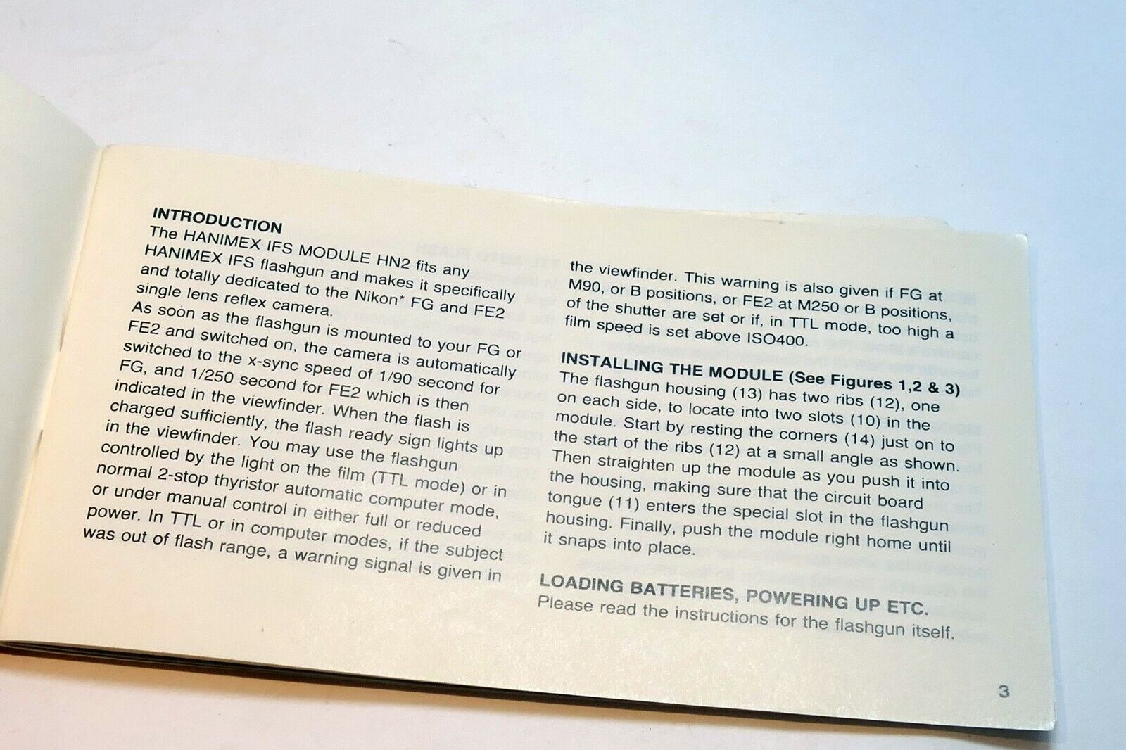 Hanimex IFS HN2 Dedicated Module flash Instruction Guide for Nikon FG FE2
