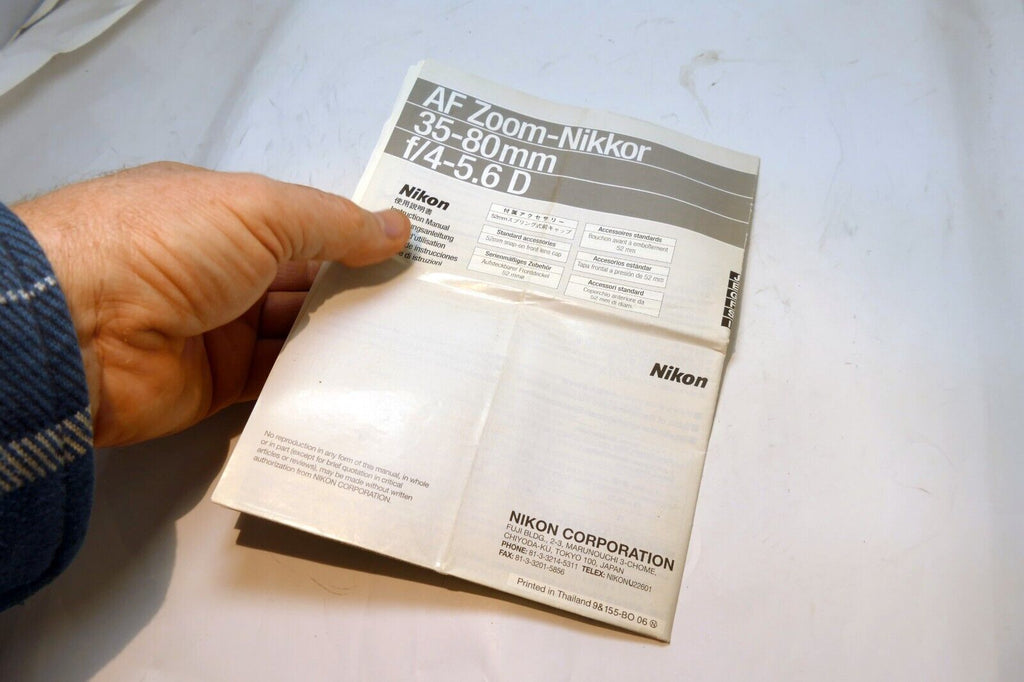 Nikon Nikkor AF 35-80mm f4-5.6 D LENS Instruction Guide Manual