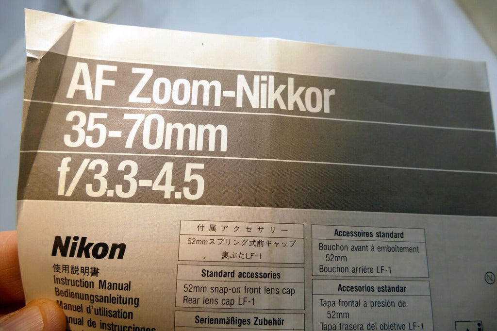 Nikon AF Zoom Nikkor 35-70mm f3.3 LENS Instruction Guide Manual OEM