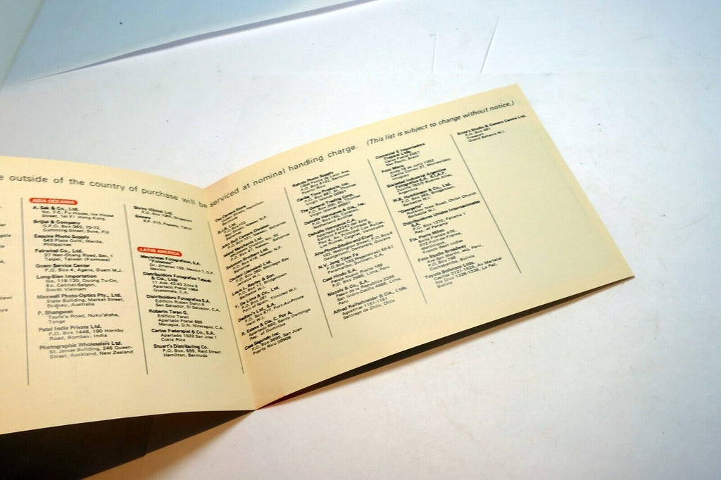 Mamiya Sekor Service Facilities guide vintage 1980's